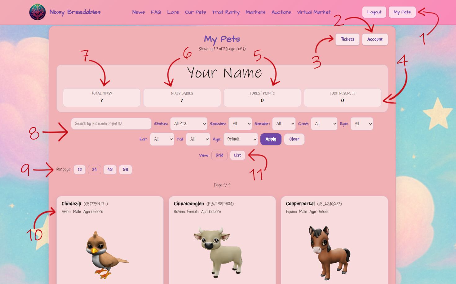 My Pets Page Legend